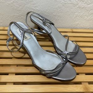 Silver kitten heels, size 9.5